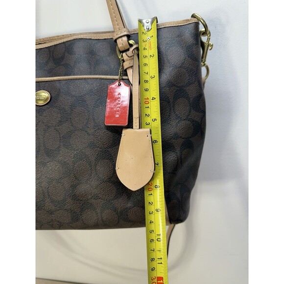 Coach Authentic Peyton Signature Brown Leather Monogram Zip Carryall Shoulder - Picture 4 of 16